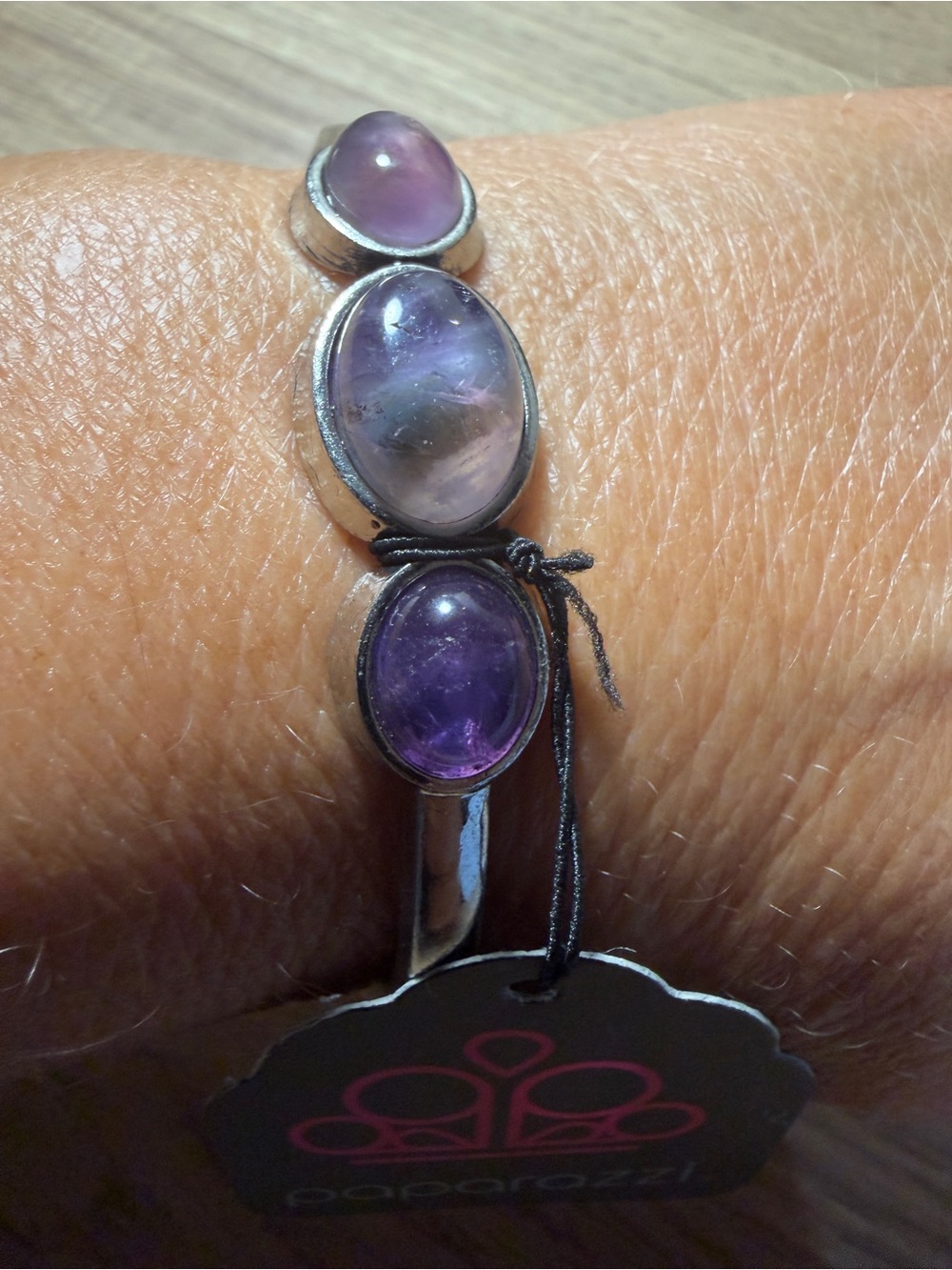 paparazzi Silver Cuff Bracelet with Purple Cabochons